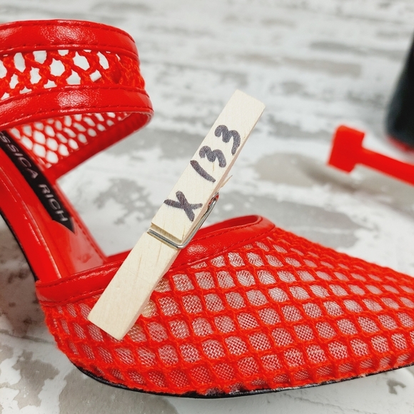 New JESSICA RICH Ysabelle Fishnet Red Pointed Toe Pum X133 - Picture 13 of 13
